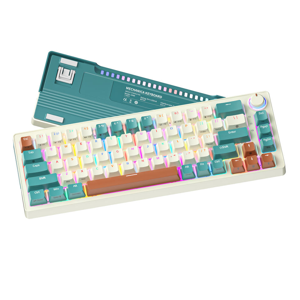 ZA68 60% Keyboard 68 Keys Hot Swappable Anti-ghosting 2.4G Wireless BT Mini Rgb Red Switch Gaming Mechanical Keyboard For Computer
