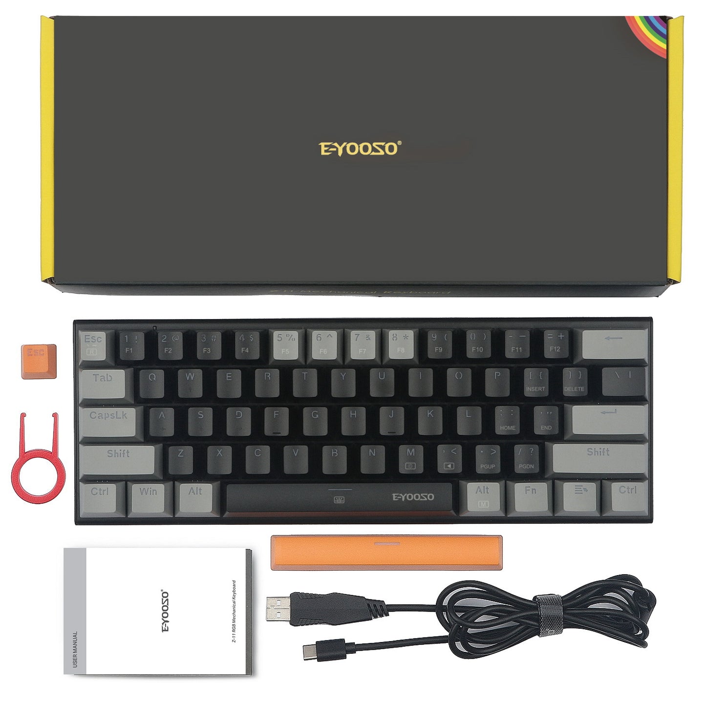 Z11 Hot swappable RGB USB 60% Mini Mechanical Gaming Keyboard,Blue Red Switch 61 Keys Wired detachable cable Keyboard 1 buyer