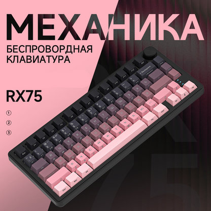 CYBERLYNK RX75 Wired 80Keys Hot-Swappable Switch PBT Keycap RGB Bcaklit Gasket Structure N-Keys Rollover Gaming Mechanical Keyboard with knob ( Russian Layout )