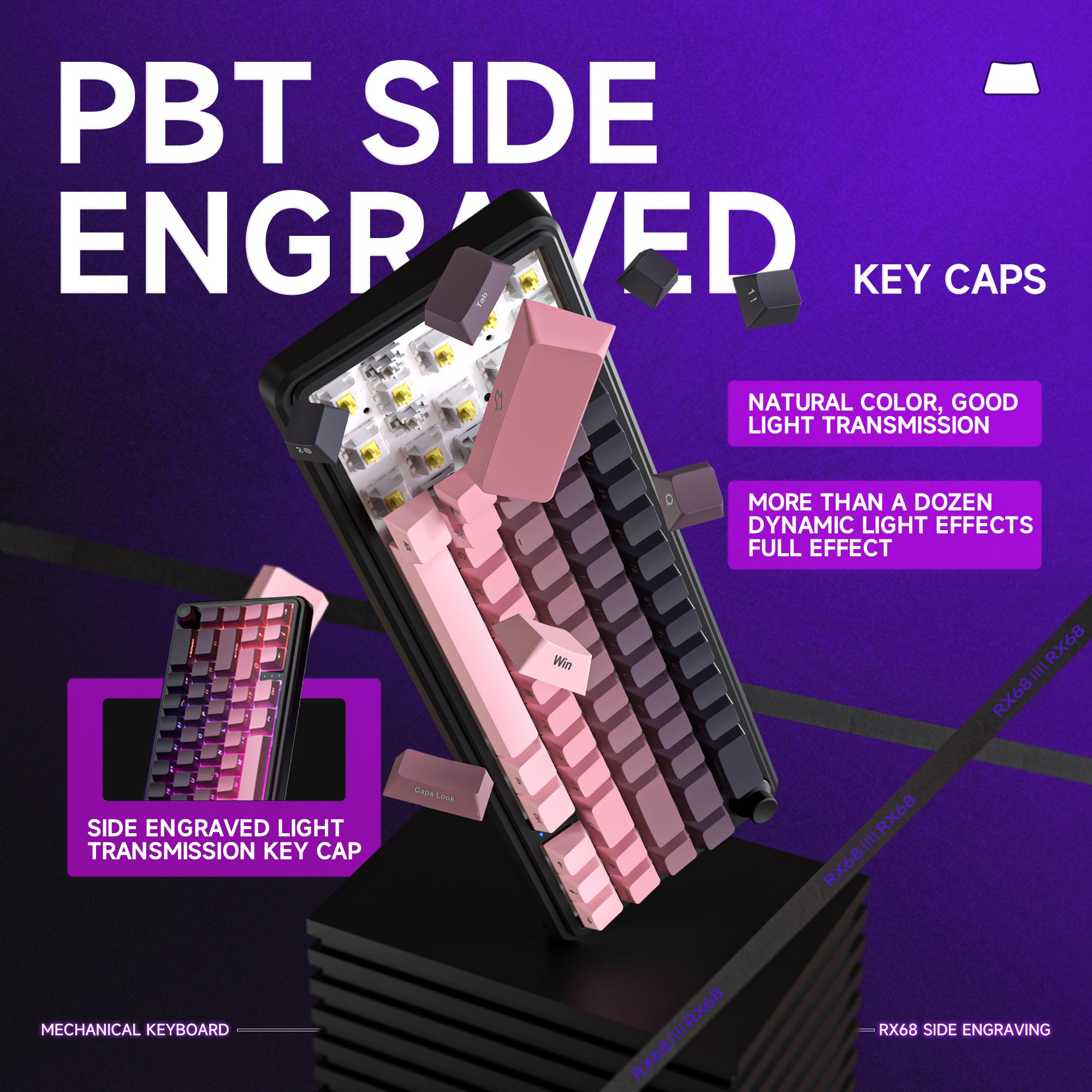 RX68 67 Keys Hot-Swappable Switch PBT Keycap RGB Bcaklit Gasket