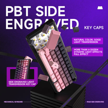 RX68 67 Keys Hot-Swappable Switch PBT Keycap RGB Bcaklit Gasket Structure N-Keys Rollover Gaming Mechanical Keyboard with knob ( Tri-mode 4000mA battery )