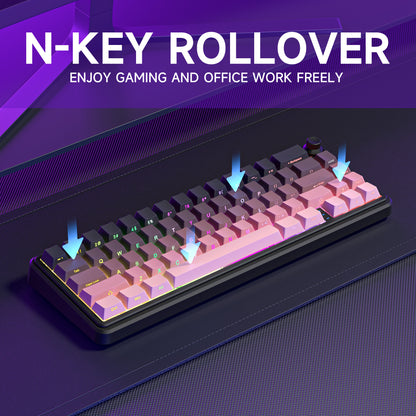 RX68 67 Keys Hot-Swappable Switch PBT Keycap RGB Bcaklit Gasket Structure N-Keys Rollover Gaming Mechanical Keyboard with knob ( Tri-mode 4000mA battery )