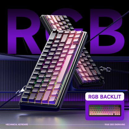 RX68 67 Keys Hot-Swappable Switch PBT Keycap RGB Bcaklit Gasket Structure N-Keys Rollover Gaming Mechanical Keyboard with knob ( Tri-mode 4000mA battery )