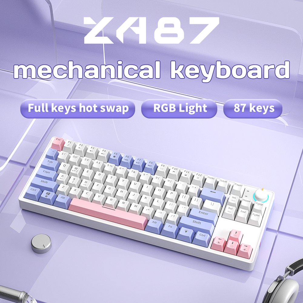 ZA87 80 percent keyboard Hot Swappable exchangeable Yellow Axis Mini RGB Gaming 87 key Mechanical Keyboard For Desktop tablet