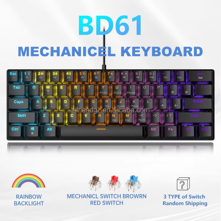 BD61 61 keys Rainbow lighting Swappable Switch Mechanical keyboard ...