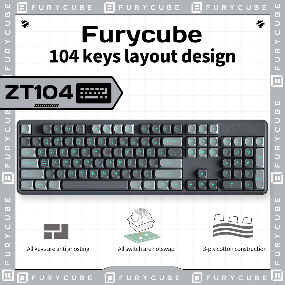 ZT104 104 Keys White Backlit full size Gaming Mechanical Keyboard with Sliver Switch Wired for Laptop Desktop PC Gamers