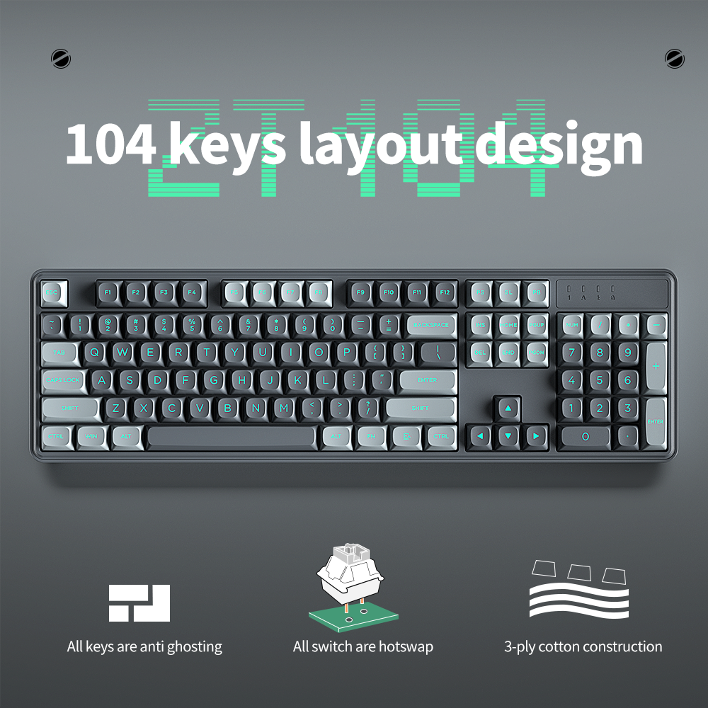 ZT104 104 Keys White Backlit full size Gaming Mechanical Keyboard with Sliver Switch Wired for Laptop Desktop PC Gamers