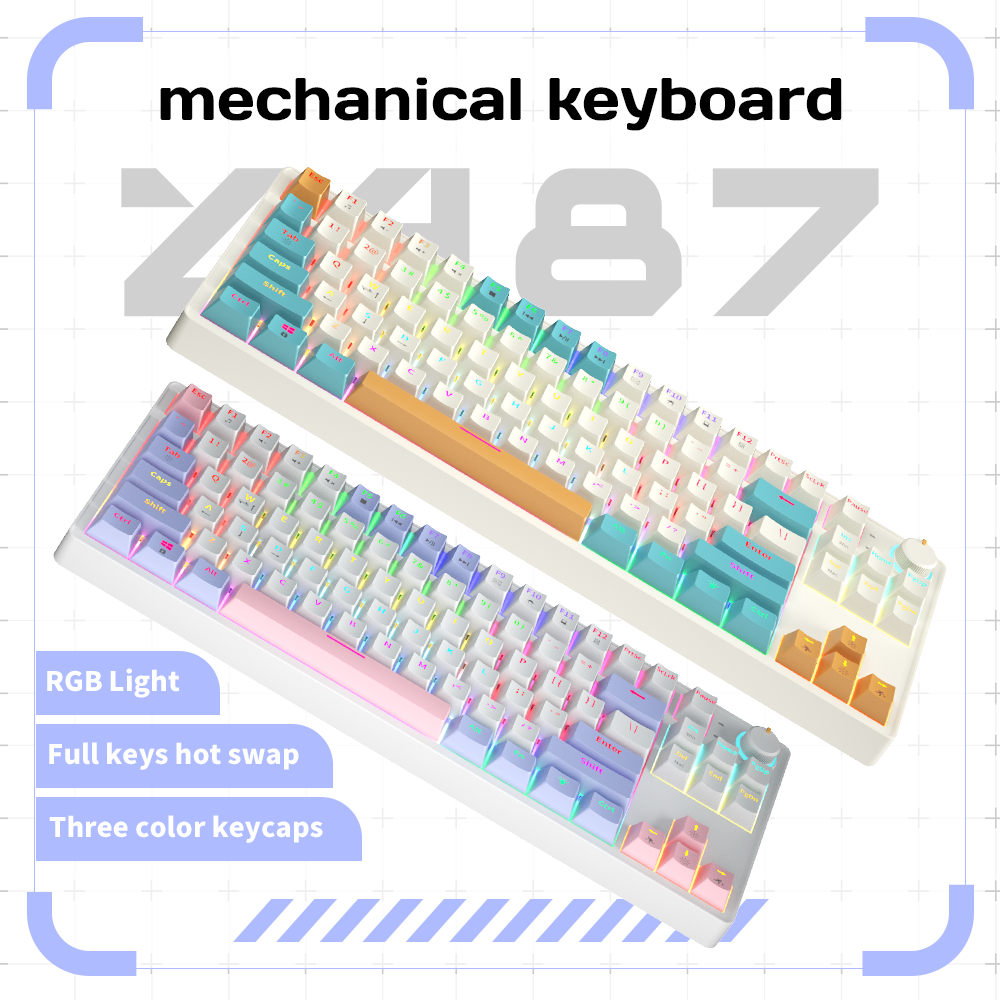 ZA87 80 percent keyboard Hot Swappable exchangeable Yellow Axis Mini RGB Gaming 87 key Mechanical Keyboard For Desktop tablet