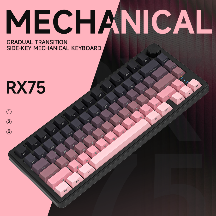 RX75( Tri-mode 4000mA battery ) 80KEYS Hot-Swappable Switch PBT Keycap RGB Bcaklit Gasket Structure N-Keys Rollover Gaming Mechanical Keyboard with knob (US Layout )