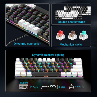 BD61S 61Keys Red Blue Brown Switch RGB lighting Mechanical keyboard