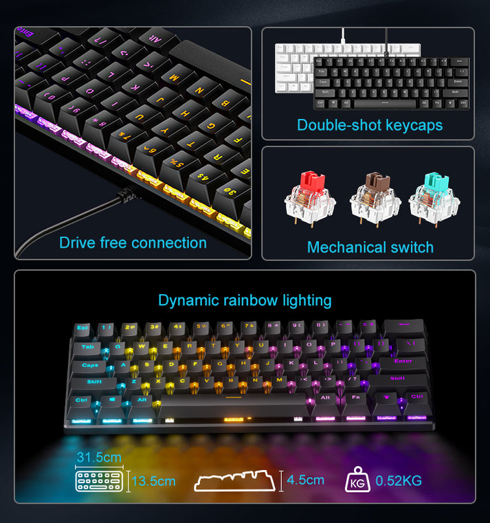 BD61 61 keys Rainbow lighting Swappable Switch Mechanical keyboard ...