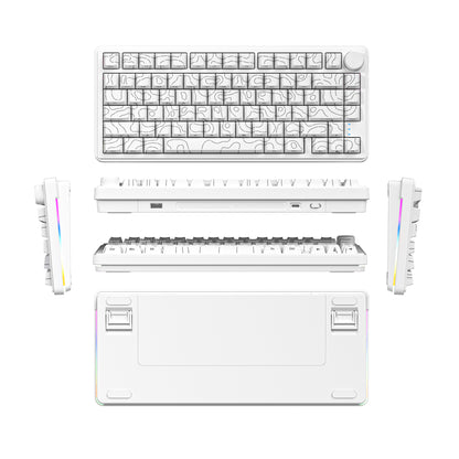 RX75( Tri-mode 4000mA battery ) 80KEYS Hot-Swappable Switch PBT Keycap RGB Bcaklit Gasket Structure N-Keys Rollover Gaming Mechanical Keyboard with knob (US Layout )