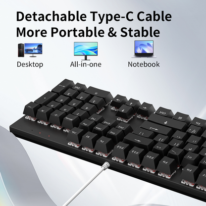 KY300 Full Size 104 Keys Wired Mechanical Gaming Keyboard for Mac Layout with Blue Switch LED Backlight Double Shot ABS Keycaps
