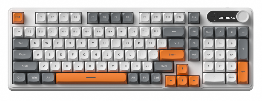 Zifriend 98-Key Detachable Wired Mechanical Feel Membrane Water Proof Keyboard With Screen & Knob