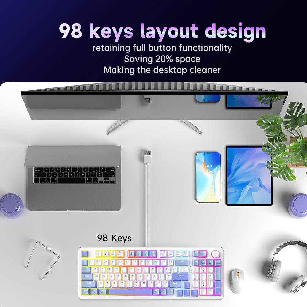 AG98 97 Keys with knob Hot-Swappable Switch ABS Keycap Rainbow Bcaklit ...