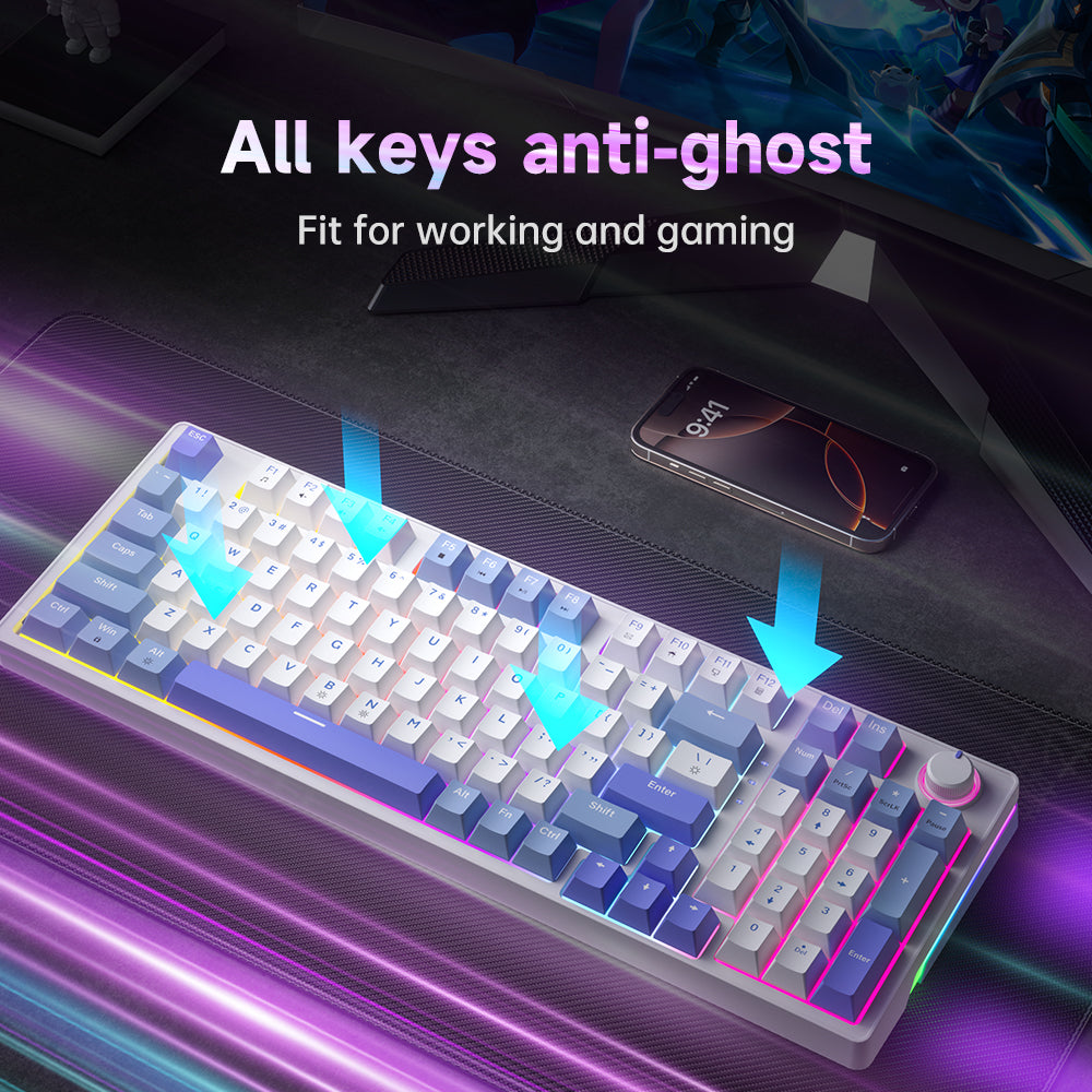 AG98 97 Keys with knob Hot-Swappable Switch ABS Keycap Rainbow