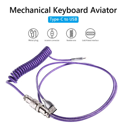 Desktop Computer Aviation Connector Coil Charging Cable Spring Wire Aviator Coiled USB C Mechanical Keyboard Cable Data Cables