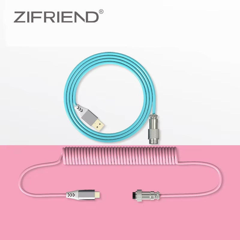 Desktop Computer Aviation Connector Coil Charging Cable Spring Wire Aviator Coiled USB C Mechanical Keyboard Cable Data Cables