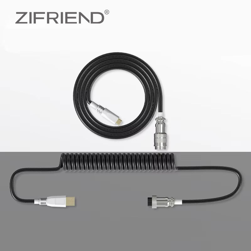 Desktop Computer Aviation Connector Coil Charging Cable Spring Wire Aviator Coiled USB C Mechanical Keyboard Cable Data Cables