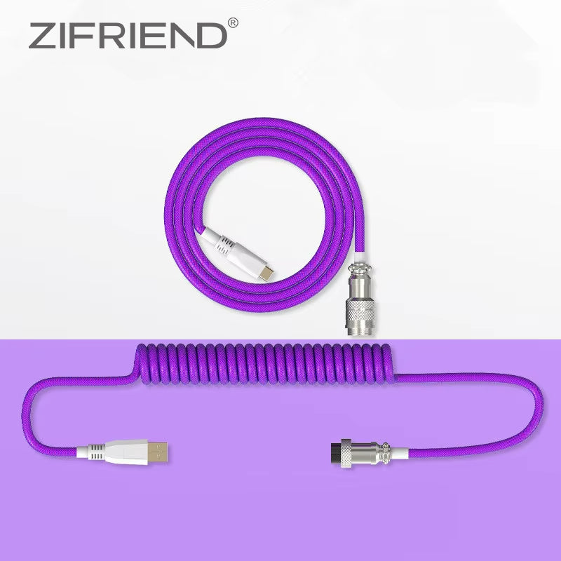 Desktop Computer Aviation Connector Coil Charging Cable Spring Wire Aviator Coiled USB C Mechanical Keyboard Cable Data Cables