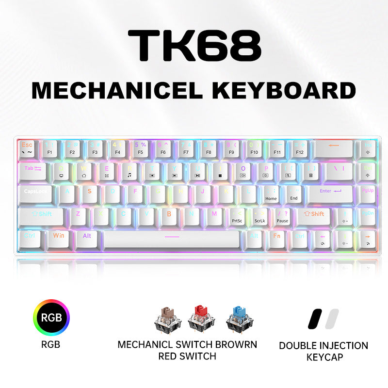 TK68 Black 68Keys RGB Backlit N-key rollover Wired Mode Plug and Play Mechanical Keyboard