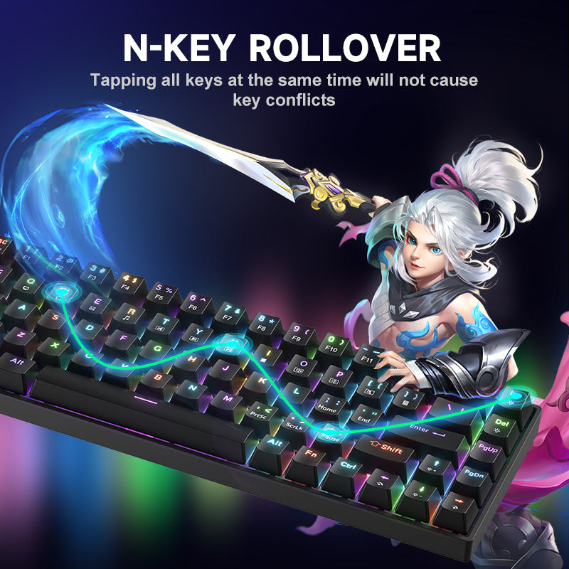 Image showcasing TK68 Black 68Keys RGB Backlit N-key rollover Wired Mode Plug and Play ...