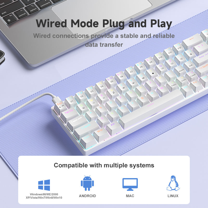 TK68 Black 68Keys RGB Backlit N-key rollover Wired Mode Plug and Play ...