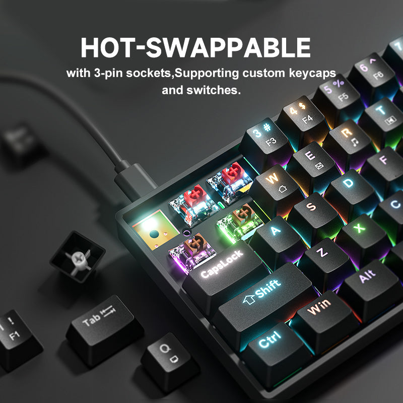 TK68 Black 68Keys RGB Backlit N-key rollover Wired Mode Plug