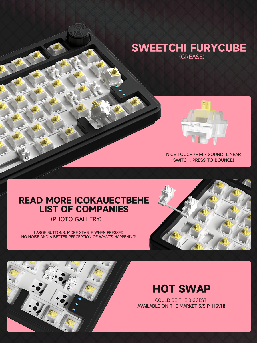 RX75( Tri-mode 4000mA battery ) 80KEYS Hot-Swappable Switch PBT Keycap ...