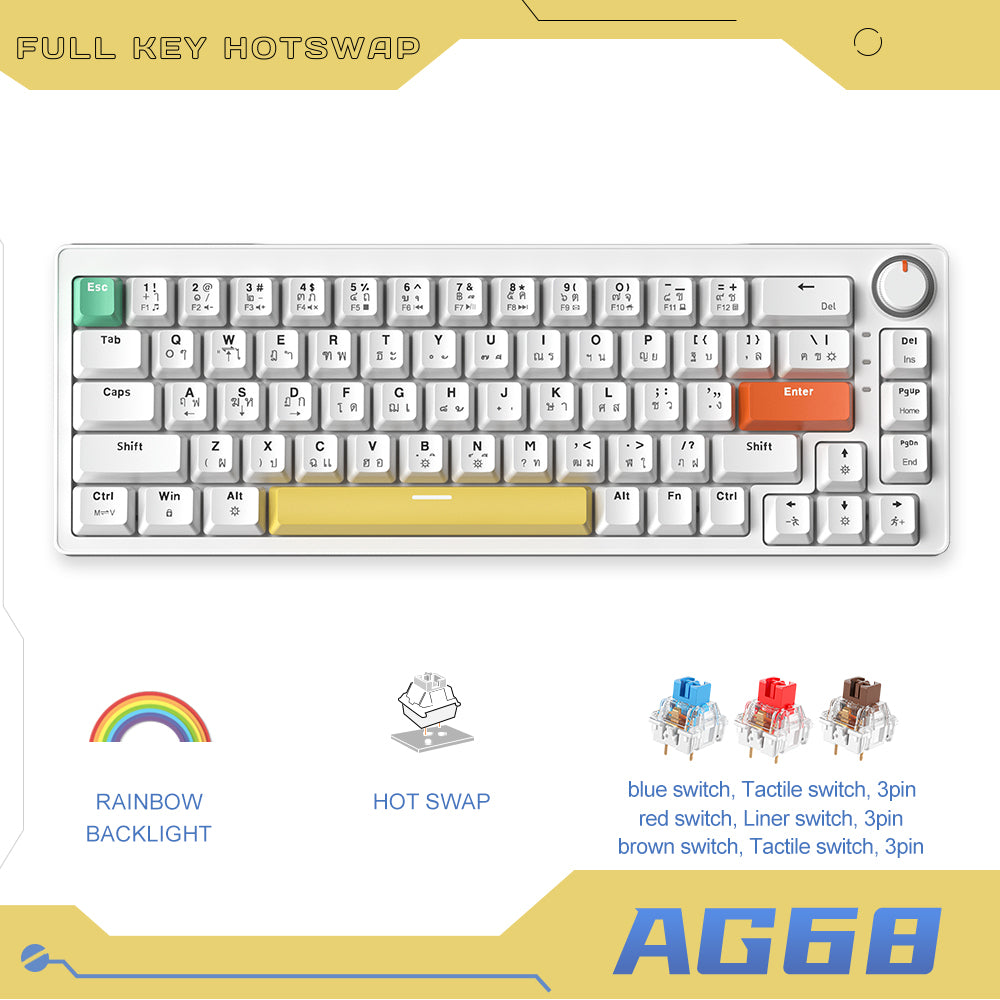 AG68 67 Keys with knob Hot-Swappable Switch ABS Keycap Rainbow Bcaklit Gasket Structure Wire N-Keys Rollover Gaming Mechanical Keyboard
