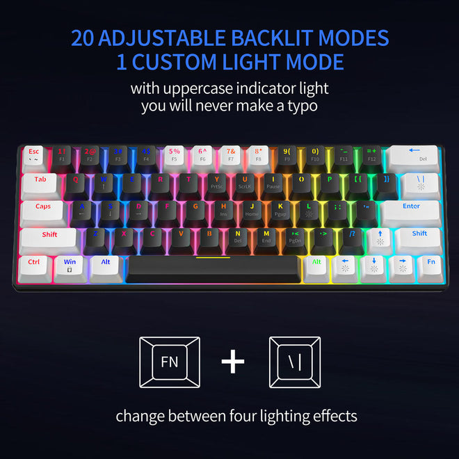 ZA646 60% Keyboard 63 Keys Hot Swappable Green Red Switch Custom Keyca ...